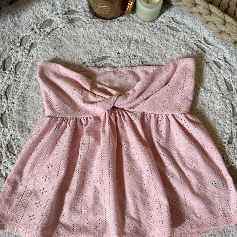 Pink Eyelet Strapless Top